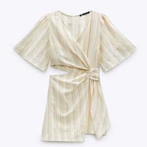 Zara Cream Striped Wrap Dress